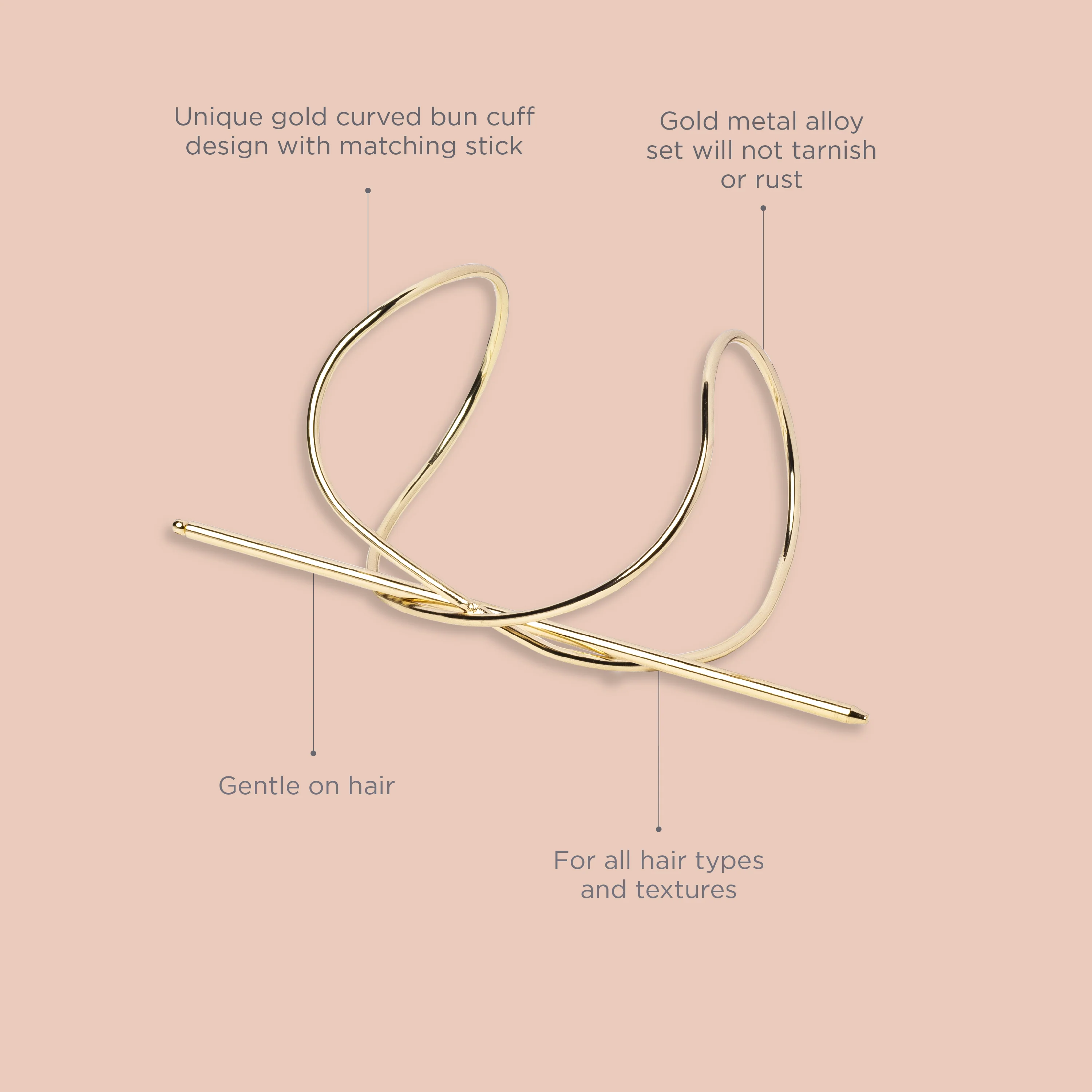 Take Me to the Beach Hair Bun Cuff & Ponytail Holder, Gold - Image 5