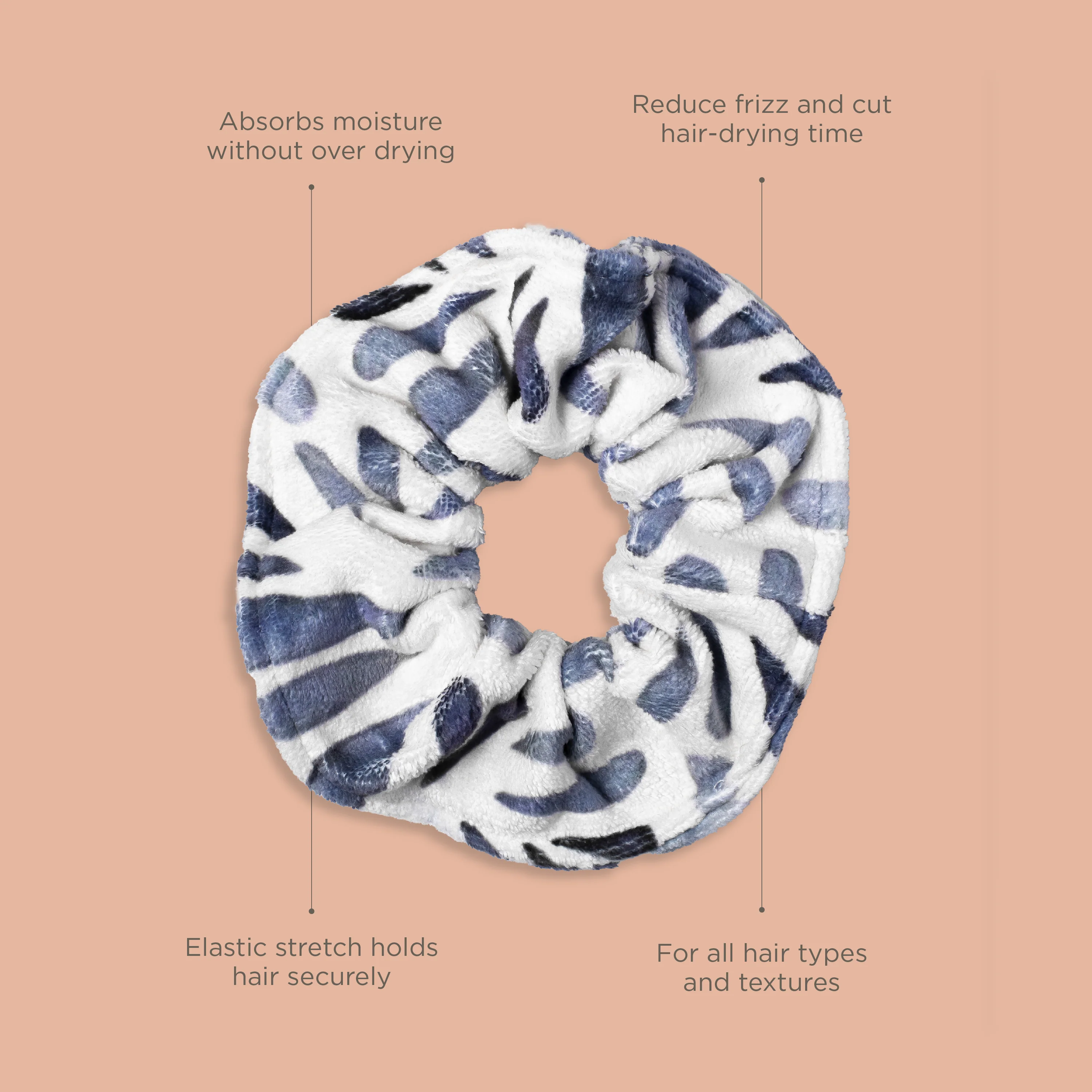 Soak It Up Absorbent Microfiber Hair Scrunchie, Cream & Blue - Image 5