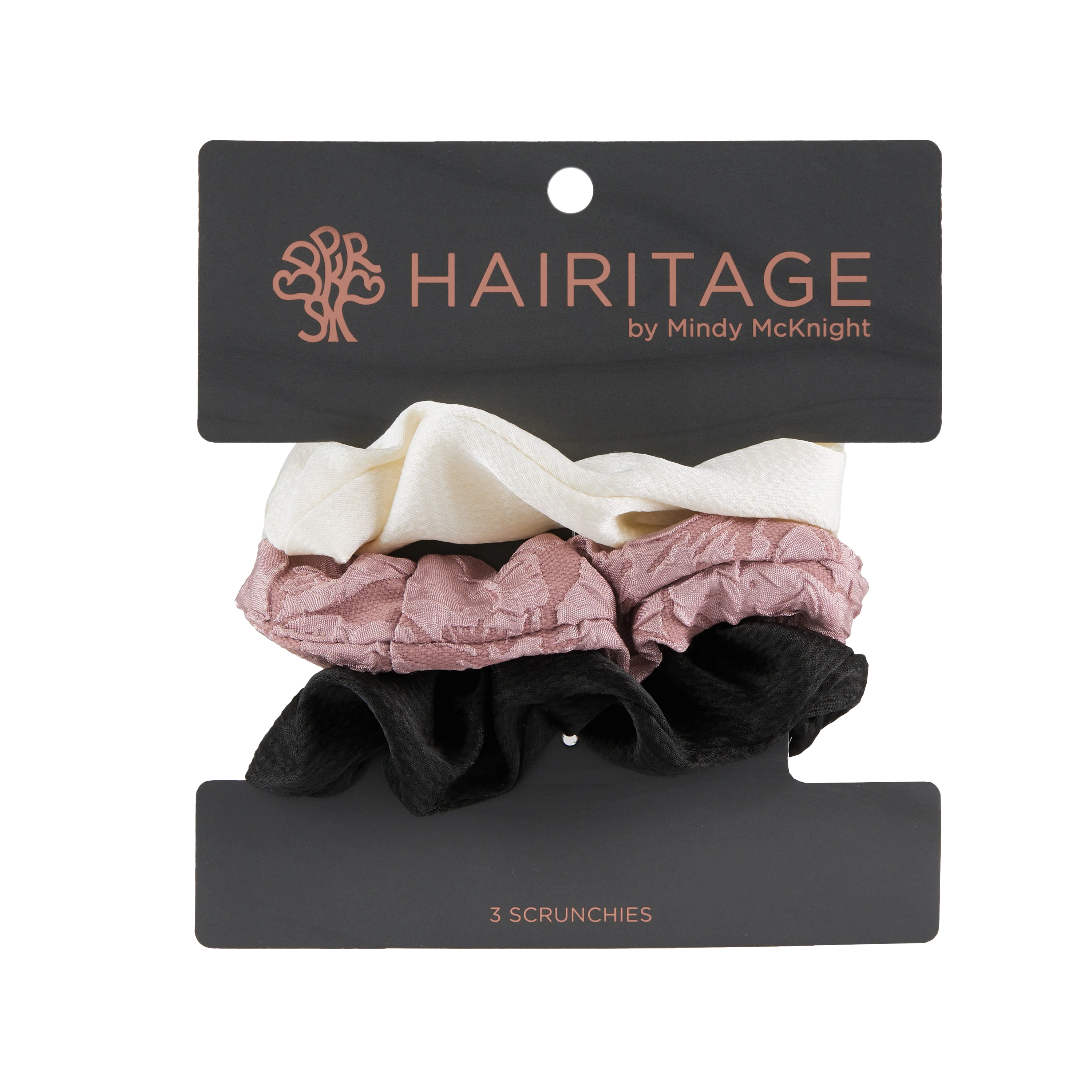 Scrunchie Set - 3 pack Ivory, Black & Plum - Image 2