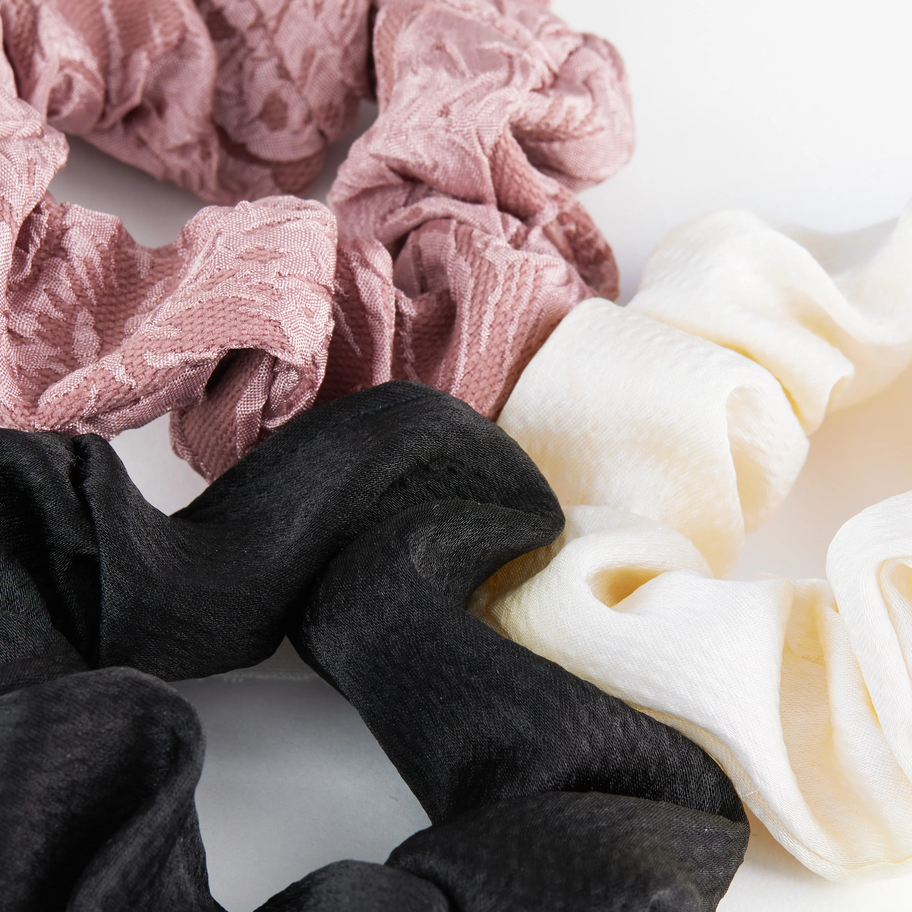 Scrunchie Set - 3 pack Ivory, Black & Plum - Image 3