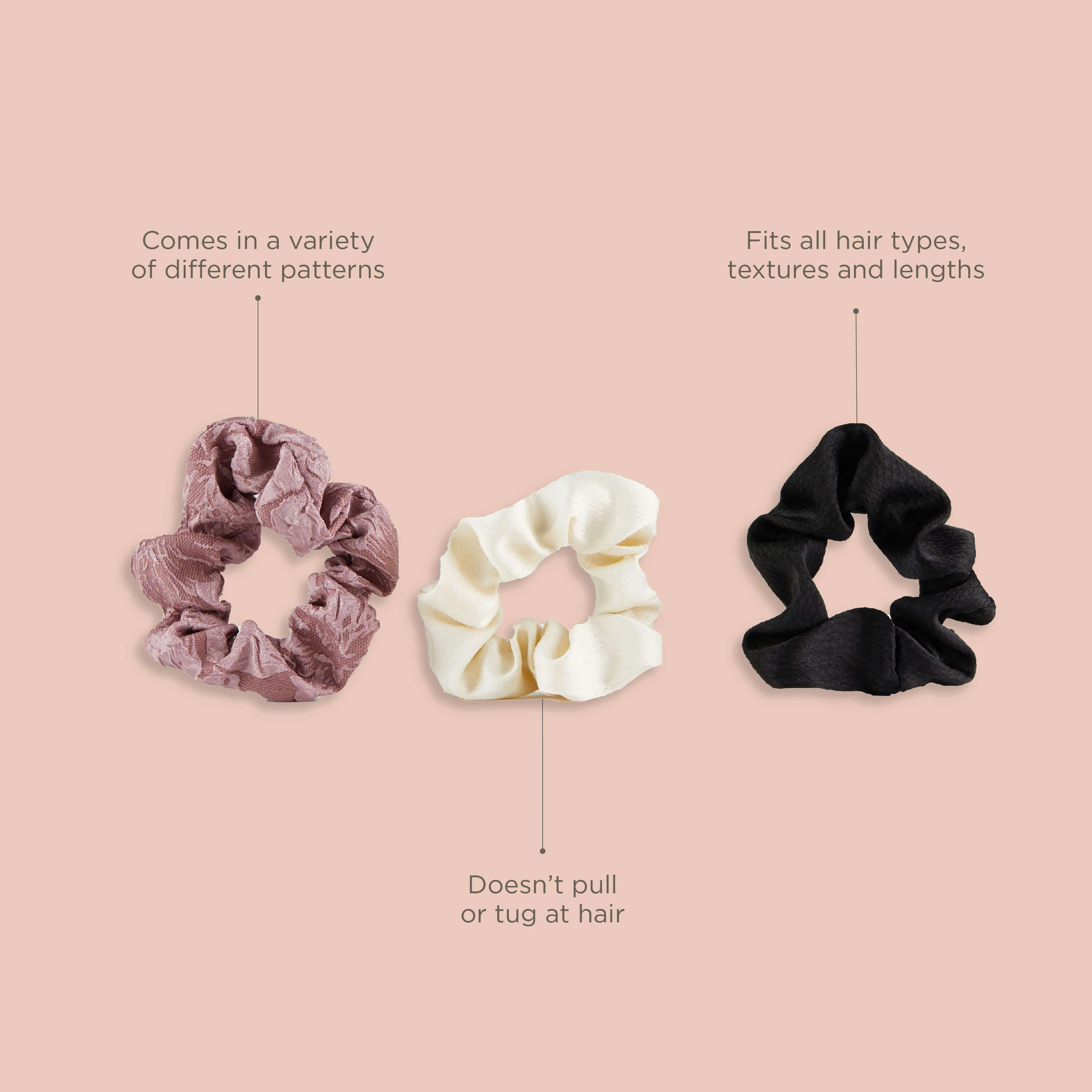 Scrunchie Set - 3 pack Ivory, Black & Plum - Image 4